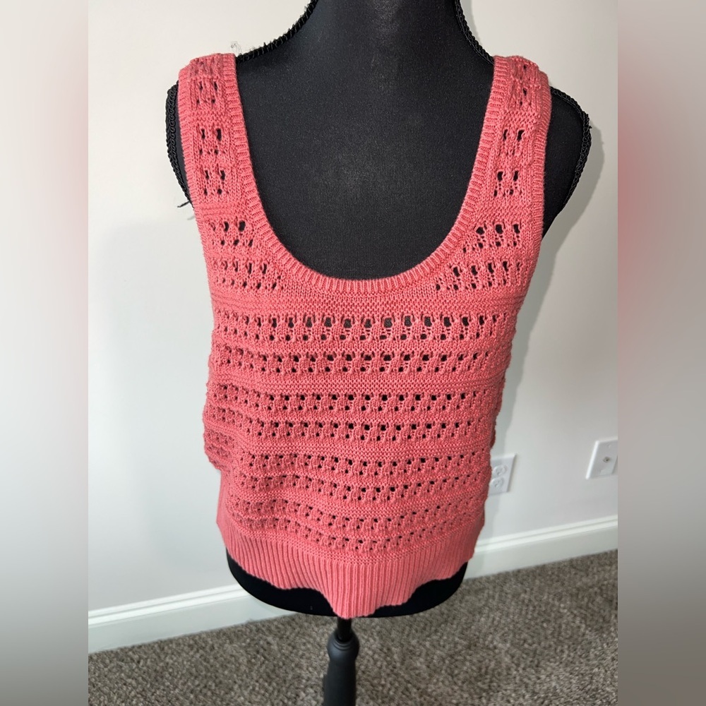 Old Navy Crochet Knit Cotton Tank Top L Coral Pink